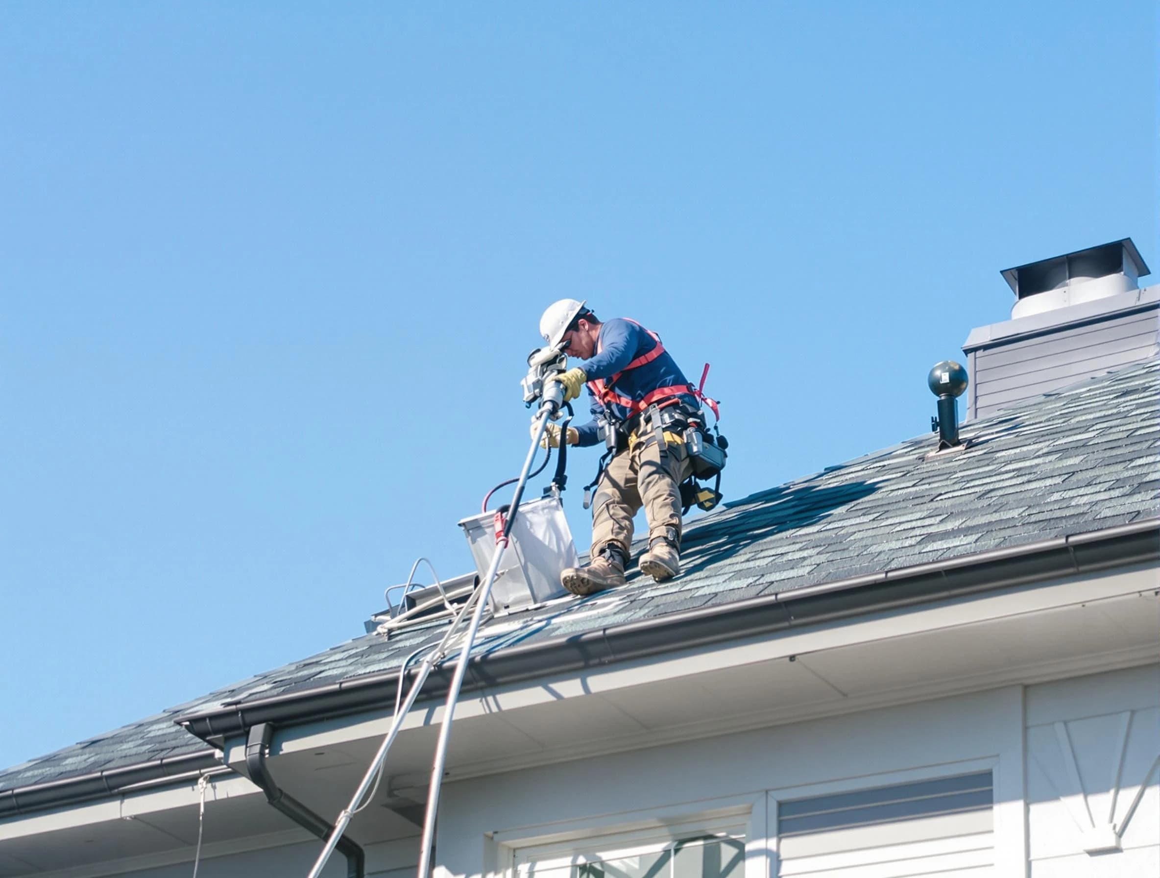 Holly Springs Dryer Vent Cleaning certified technician cleaning a roof-mounted dryer vent system in Holly Springs