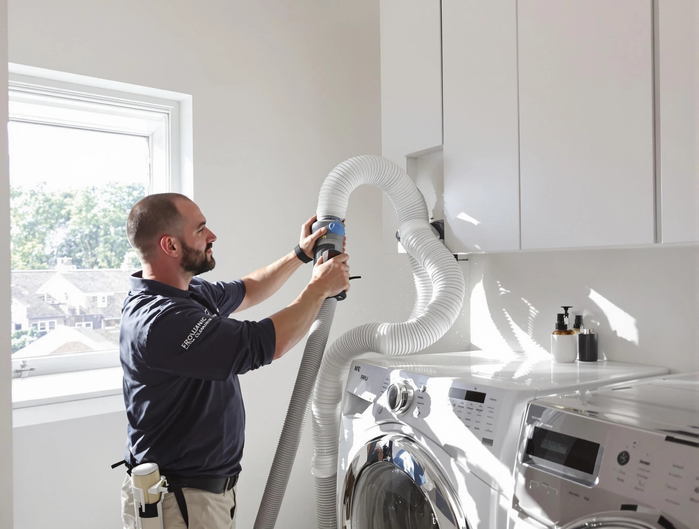Certified Holly Springs Dryer Vent Cleaning technician performing dryer vent cleaning in Holly Springs