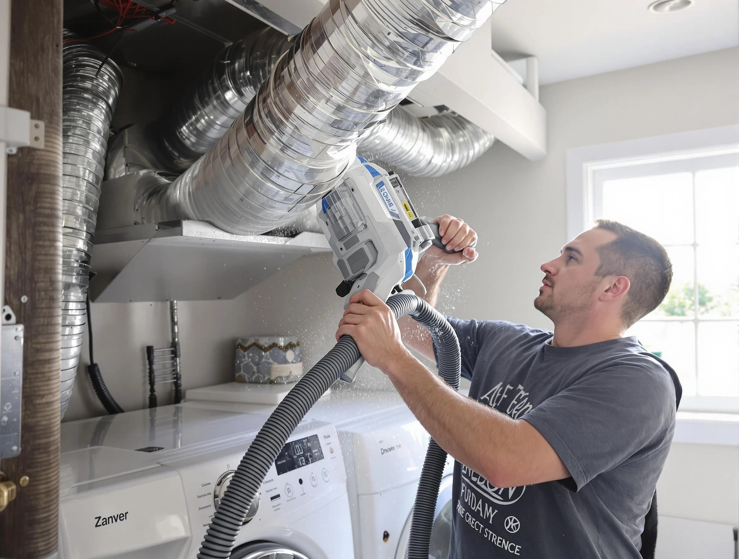Holly Springs Dryer Vent Cleaning specialist cleaning deep within a dryer vent duct system in Holly Springs