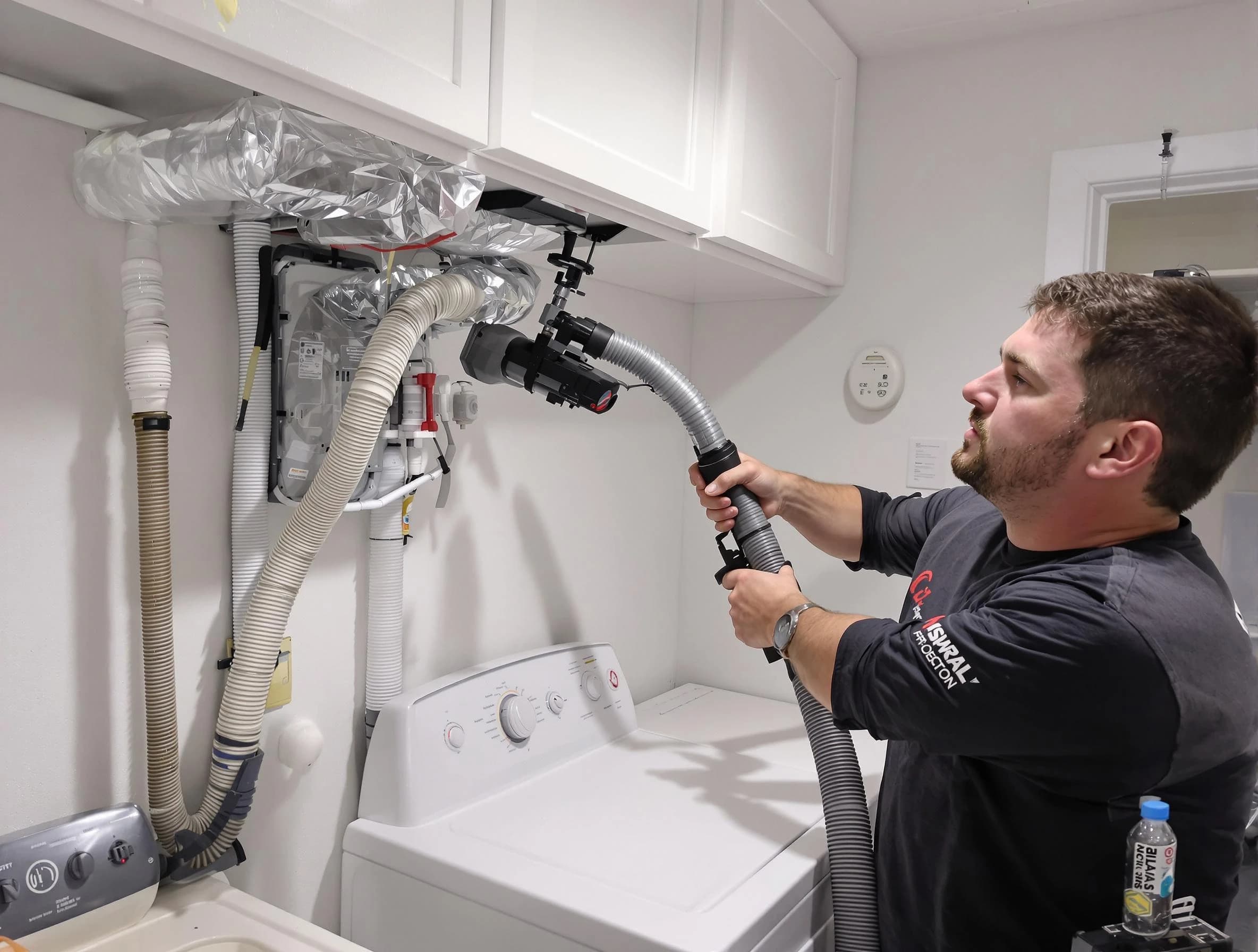 Holly Springs Dryer Vent Cleaning certified technician performing safety-focused gas dryer vent cleaning in Holly Springs