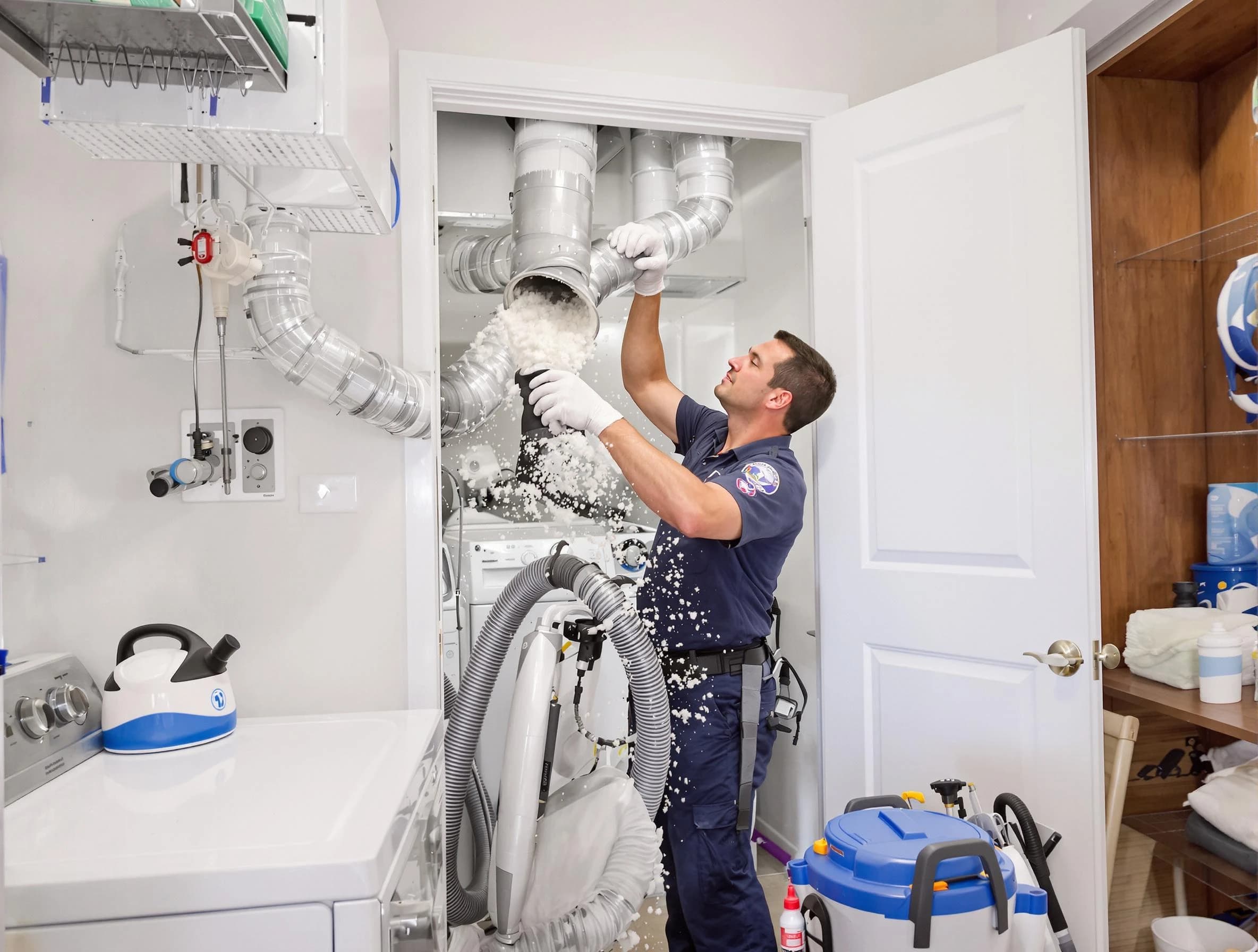 Holly Springs Dryer Vent Cleaning technician delivering thorough residential dryer vent cleaning service in Holly Springs