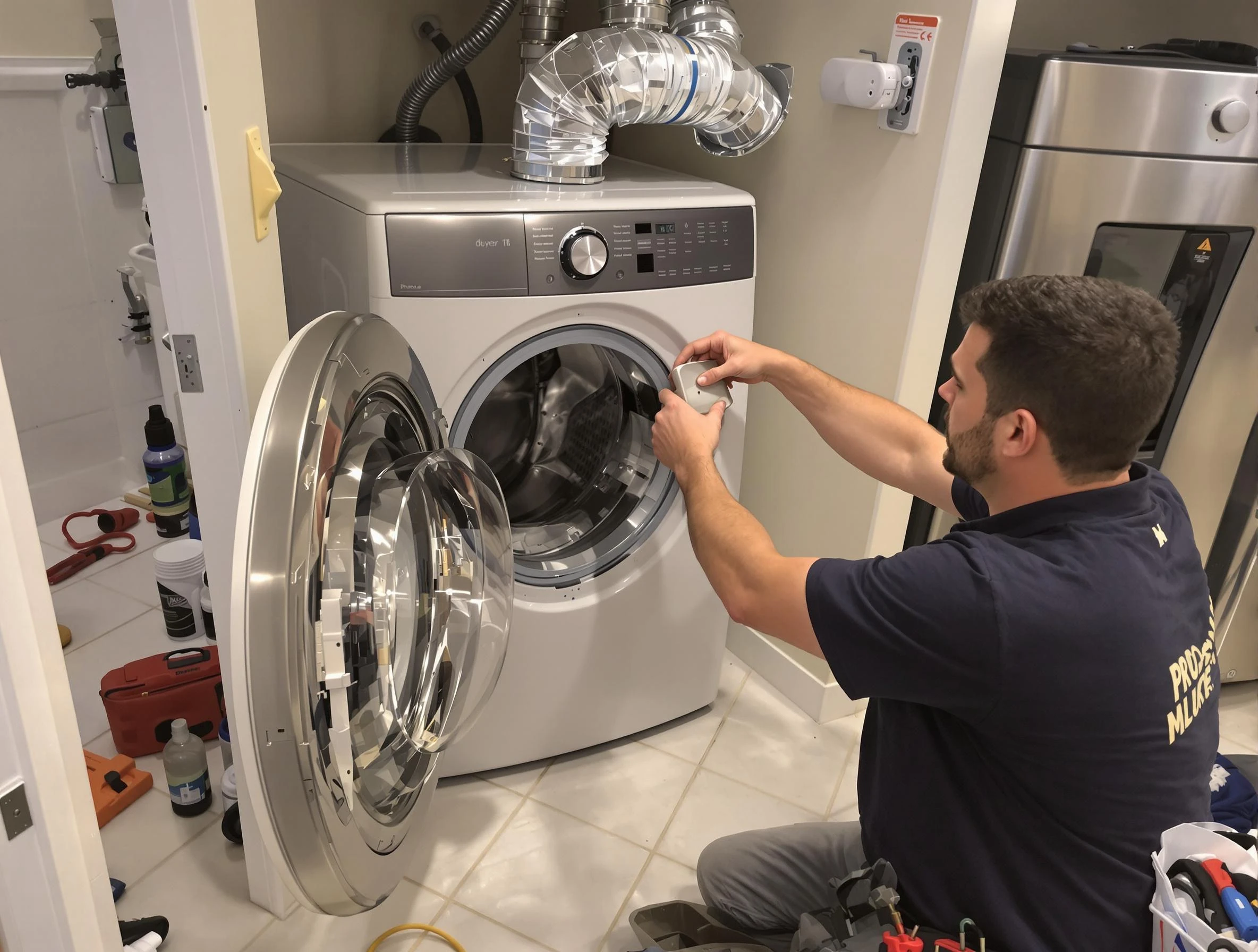 Holly Springs Dryer Vent Cleaning technician performing precise dryer vent hose installation in Holly Springs